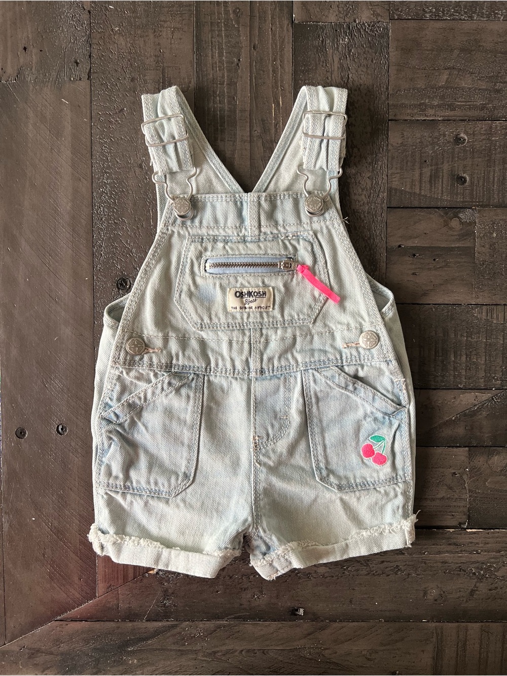 OshKosh B'gosh Light Wash Denim Cherry Short Overalls for Babies